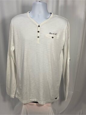 Blanc du Nil Men’s Long-Sleeve Henley in White w/Subtle texture. Sz M